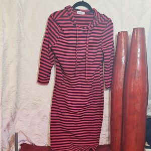 Striped Long Sleeve Dress in Red and Black